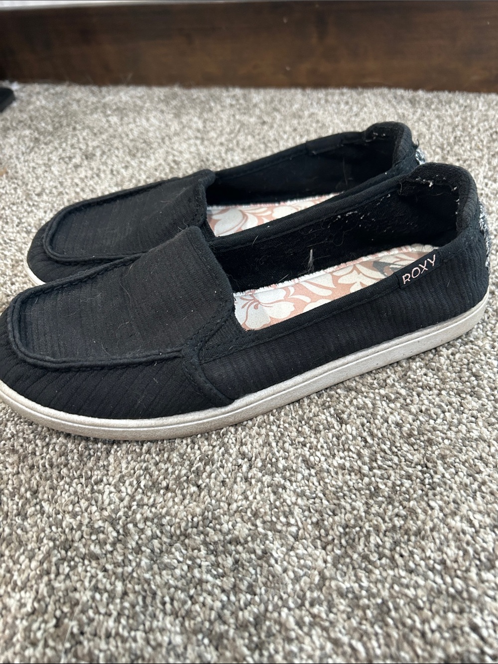 Roxy Black Slip-On Loafers for Women